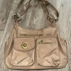 BAGGALLINI SHOULDER TOTE BAG BROWN NYLON MULTI POCKET PURSE